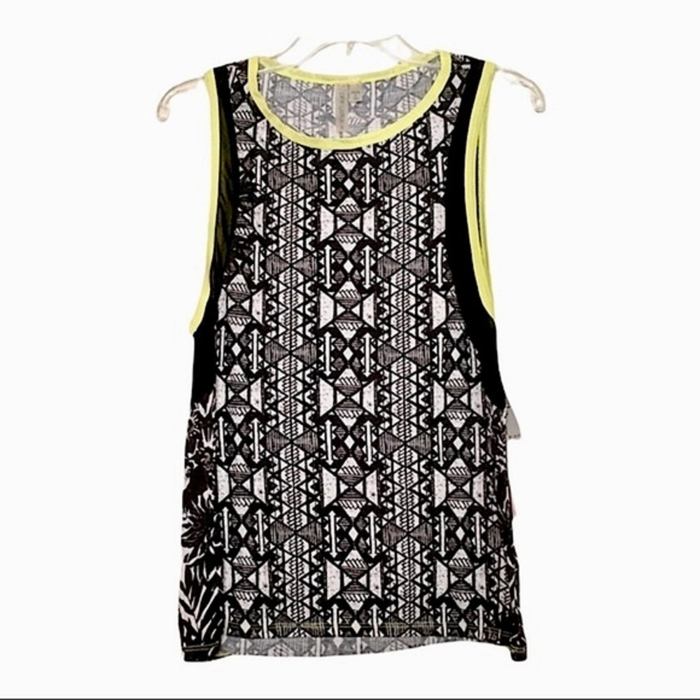 Pink Lotus Women’s Workout Neon Yellow Black and White Tanktop